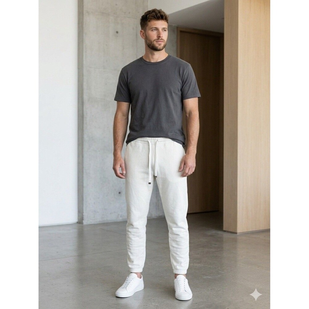 Talentless Mens S Off-white Cotton Joggers Sweatpants Minimal Heavy Weight